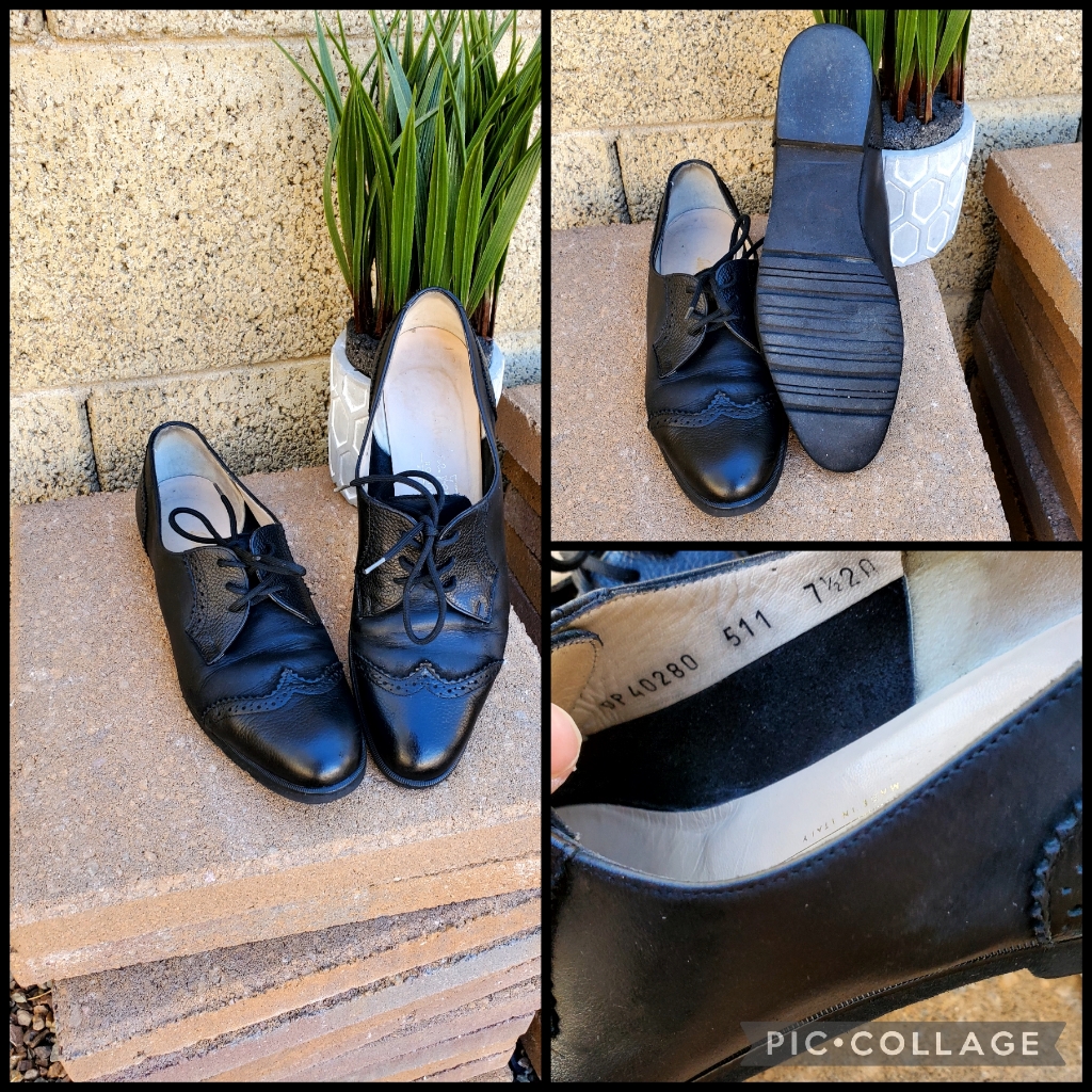 Vintage Salvatore Ferragamwomen's Ferrara Oxford Salvatore Wingtip Black Leather